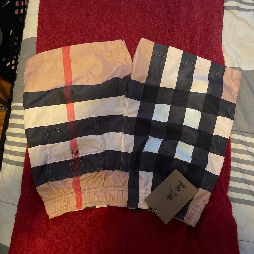 Mens Burberry Classic Tan Exploded check swim trunks